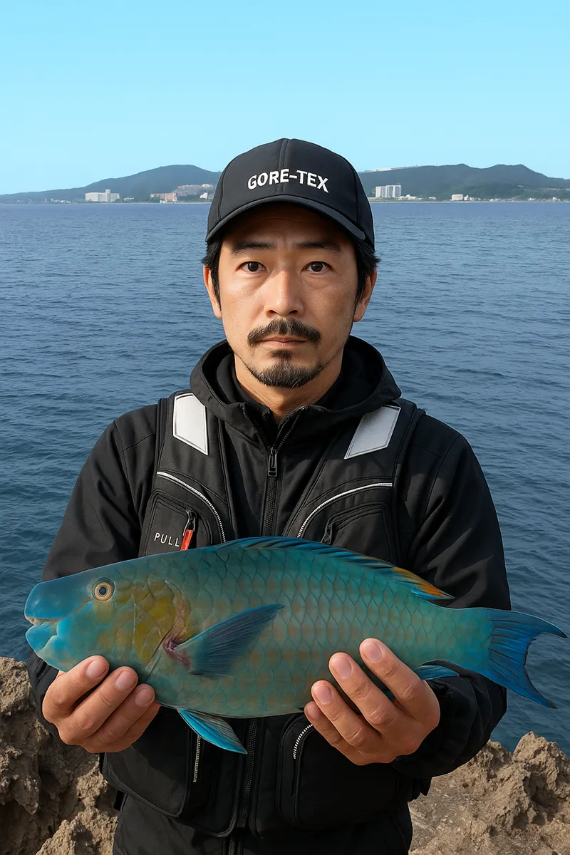 真栄田岬でイラブチャーの釣果を得た佐々木.webp
