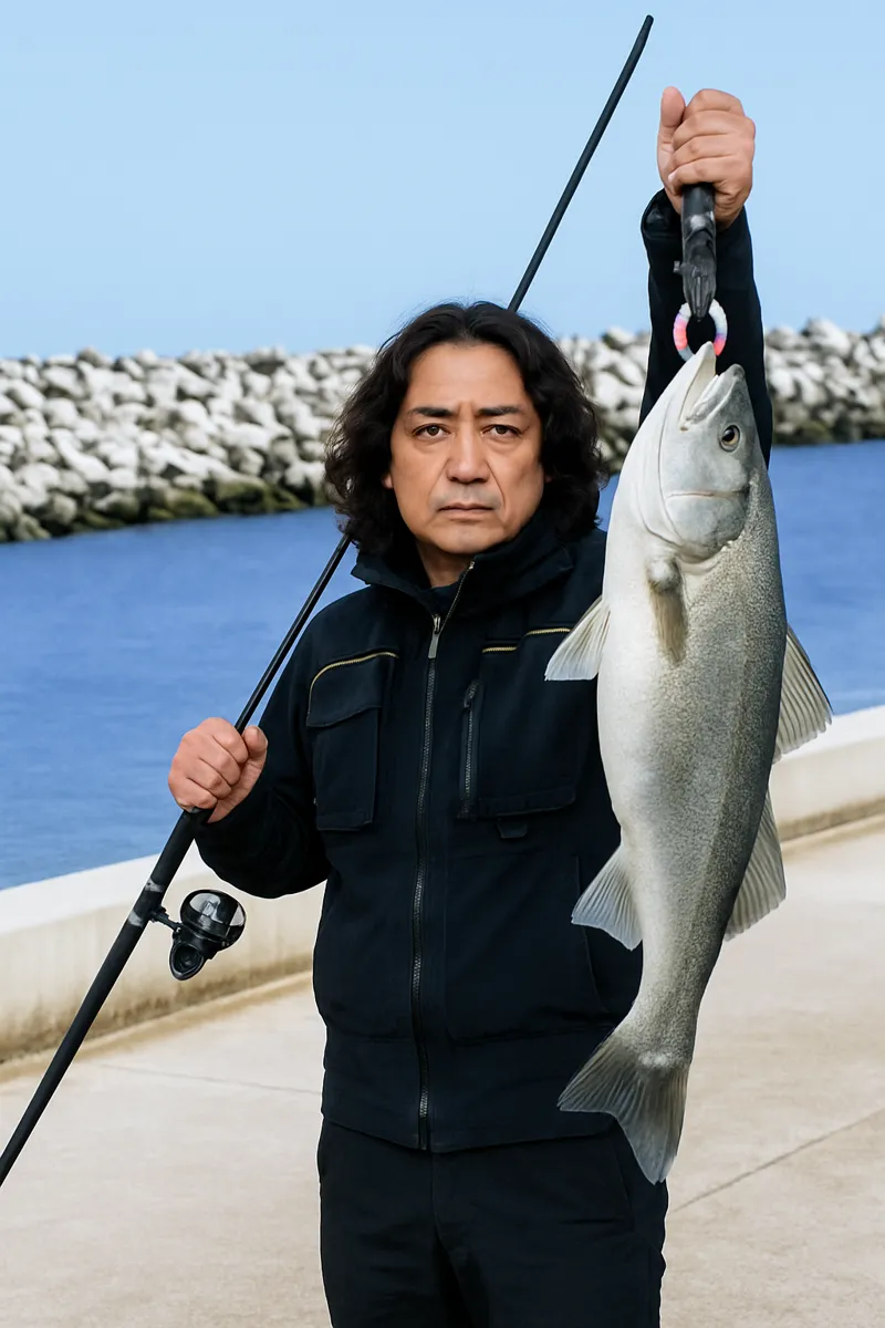 真野川河口でシーバスの釣果を得た岸本.webp