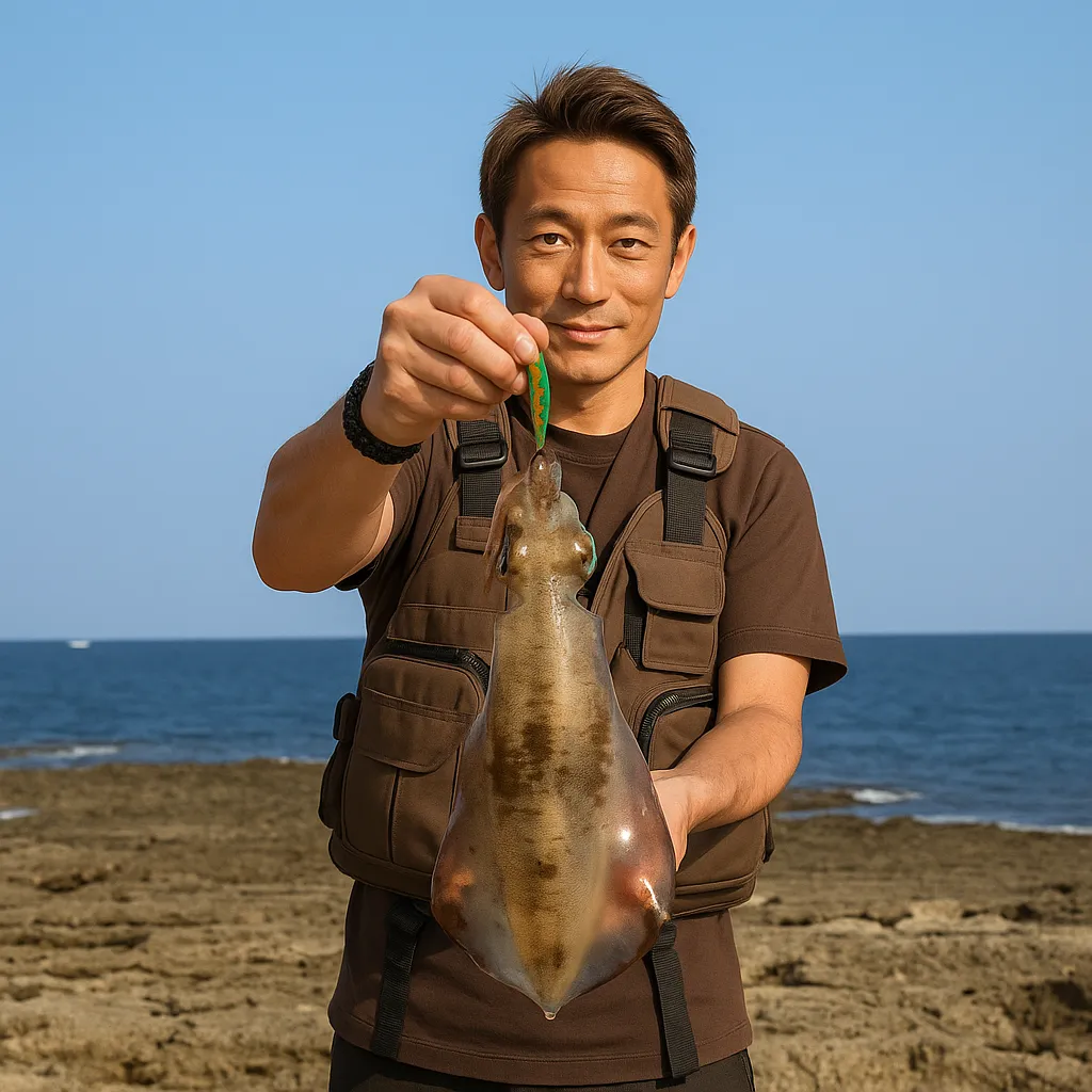 知名崎海岸でアオリイカの釣果を得た亀岡.webp