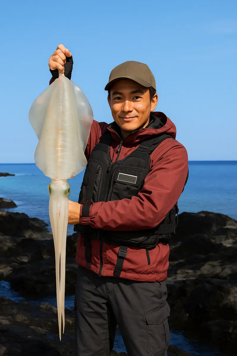 石垣島でアオリイカの釣果を得た男性.webp