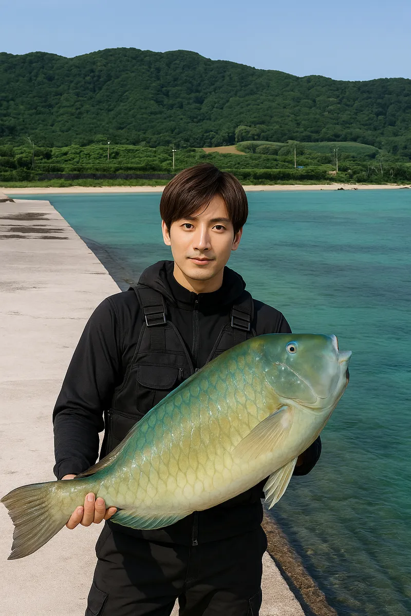 石垣島でマクブの釣果を得た男性.webp
