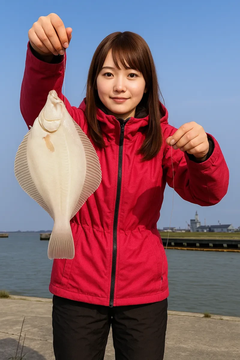 石巻工業港でカレイの釣果を得た山際.webp