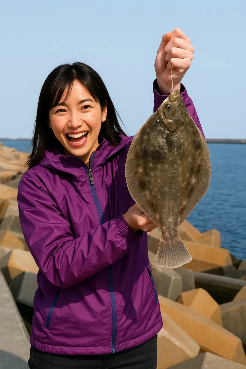 石巻漁港でカレイの釣果を得た黒川.webp