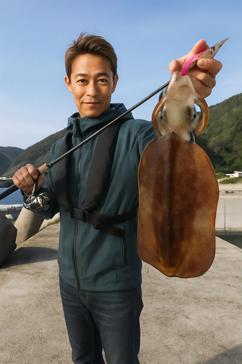 神戸港でアオリイカの釣果を得た亀岡.webp