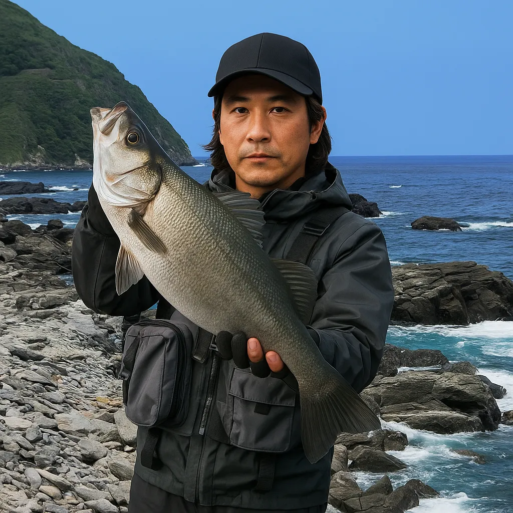 神戸港でヒラスズキの釣果を得た岸本.webp