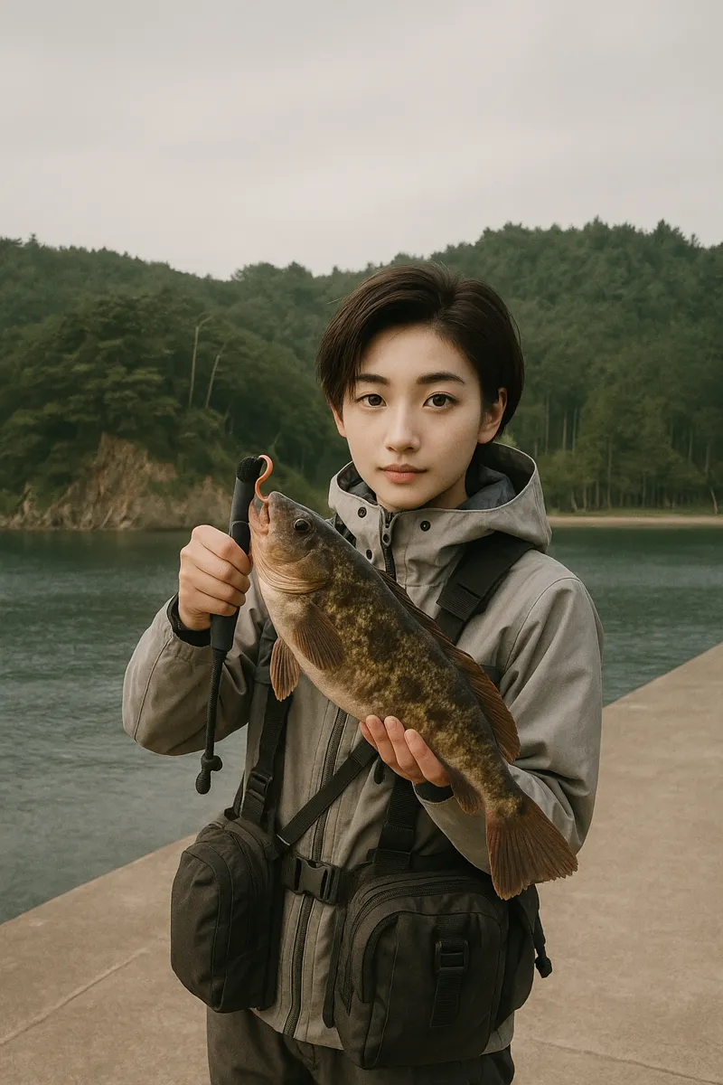 福貴浦漁港でアイナメの釣果を得た佐伯.webp