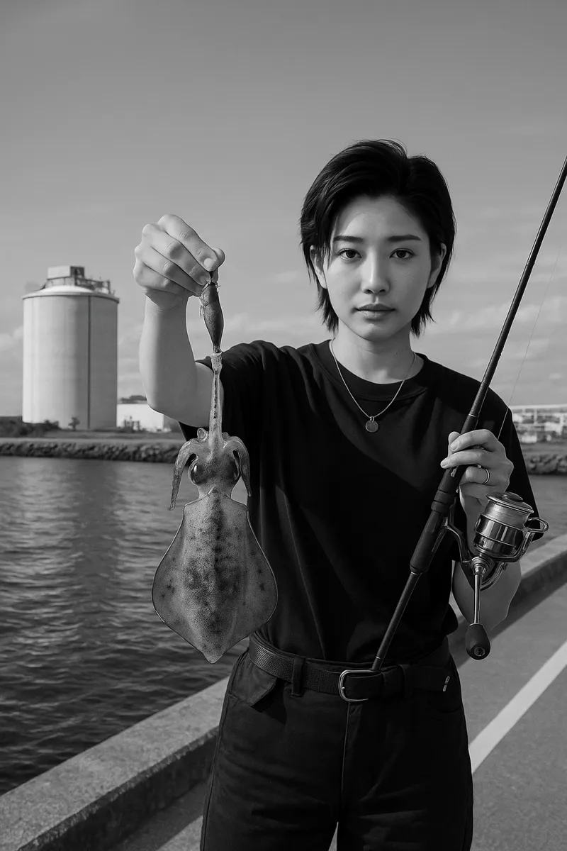 秋田港でアオリイカの釣果を得た佐伯.webp