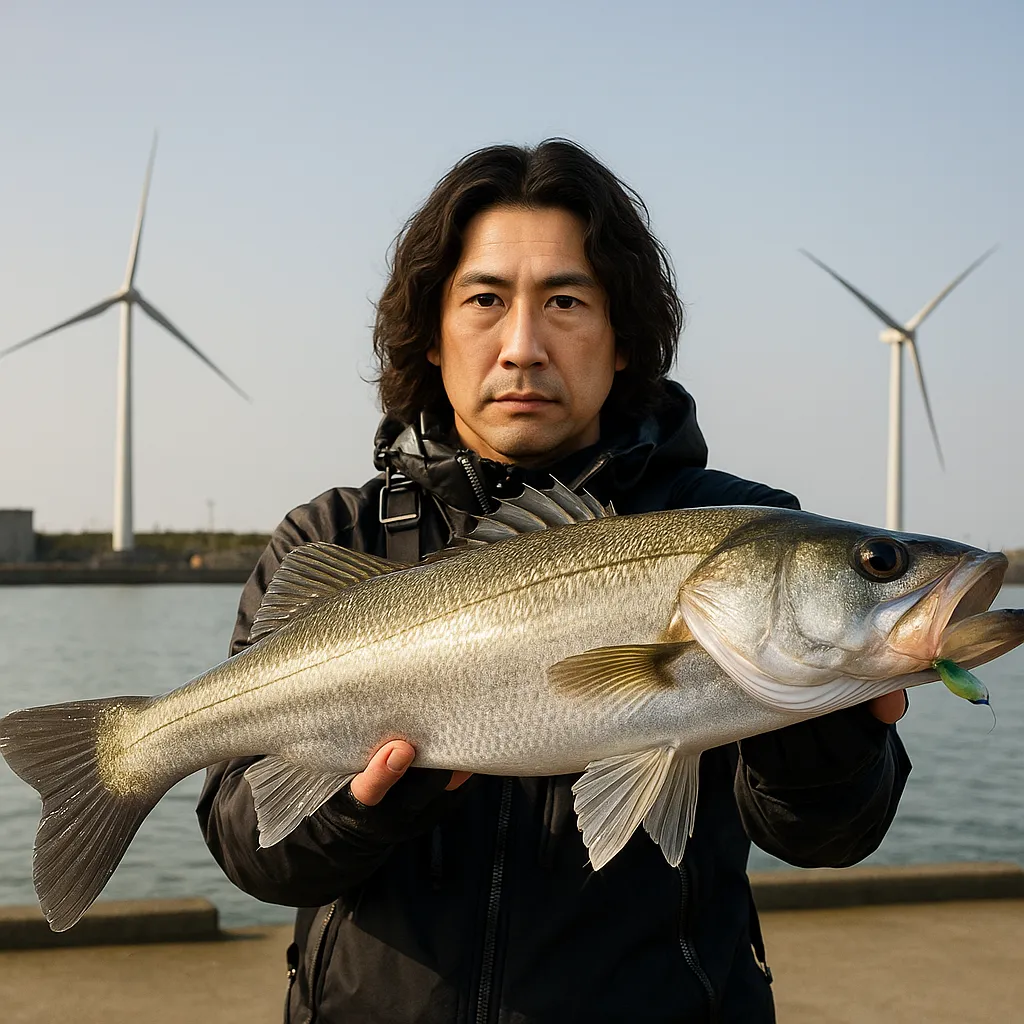 秋田港でシーバスの釣果を得た岸本.webp