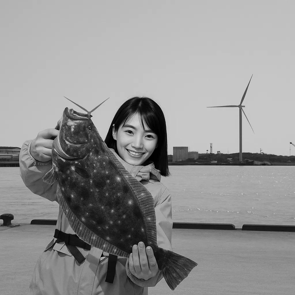 秋田港でヒラメの釣果を得た黒川.webp