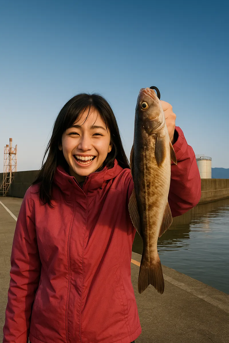 秋田港でホッケの釣果を得た黒川.webp