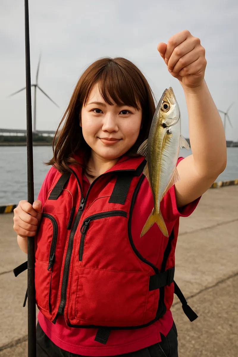 秋田運河でアジの釣果を得た山際.webp