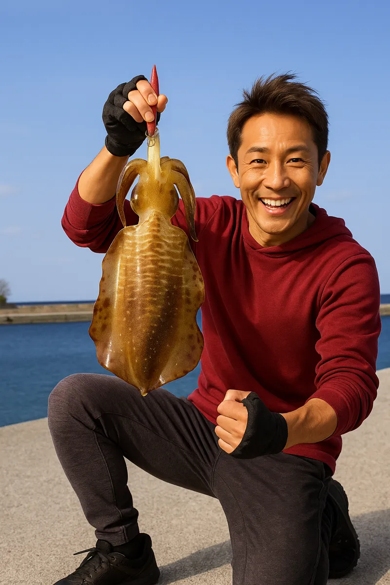 種子島でアオリイカの釣果を得た亀岡.webp