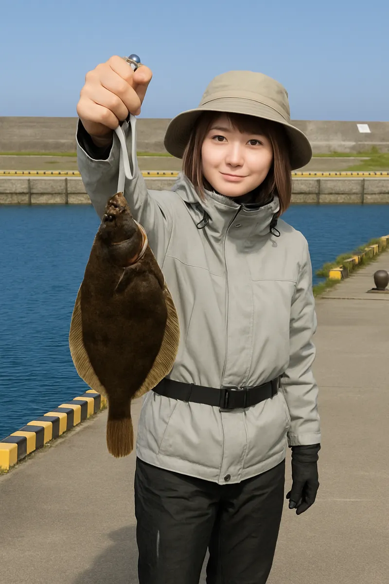 種市漁港でカレイの釣果を得た山際.webp