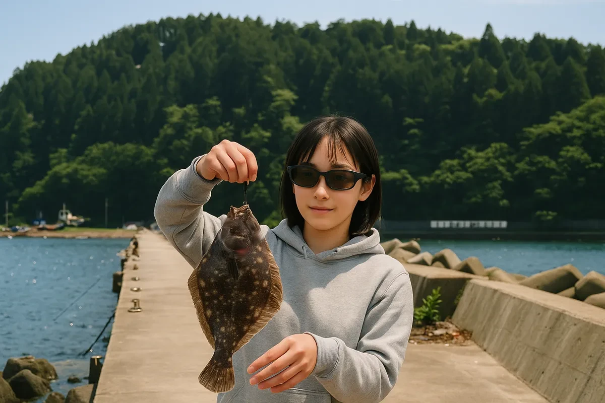 箱崎漁港でカレイの釣果を得た国生.webp
