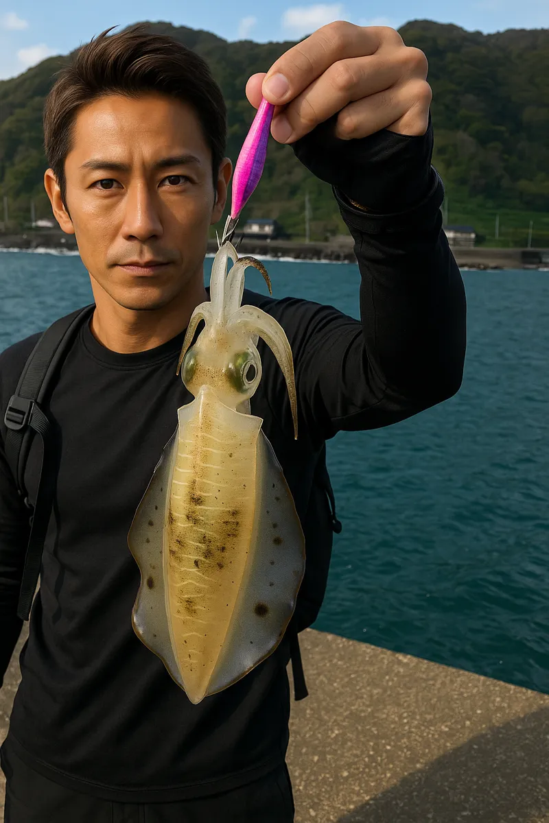米子漁港でアオリイカの釣果を得た亀岡.webp