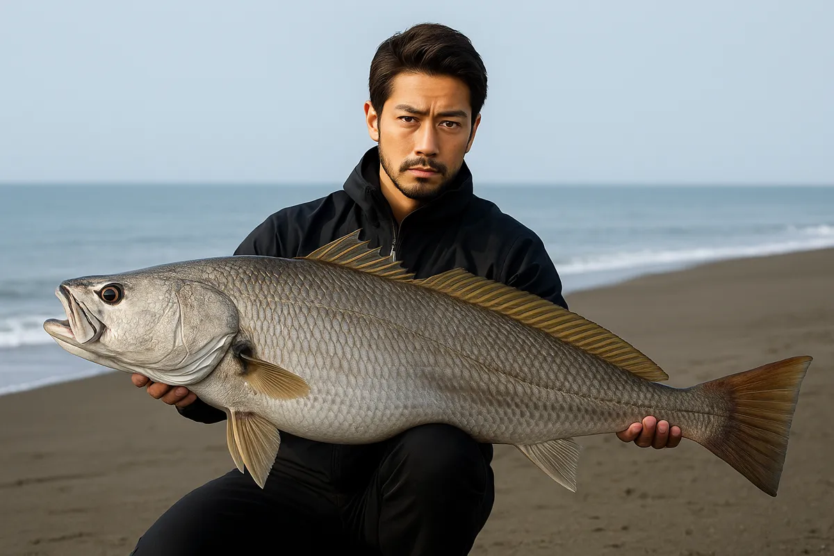 耳川河口でオオニベの釣果を得た広岡.webp
