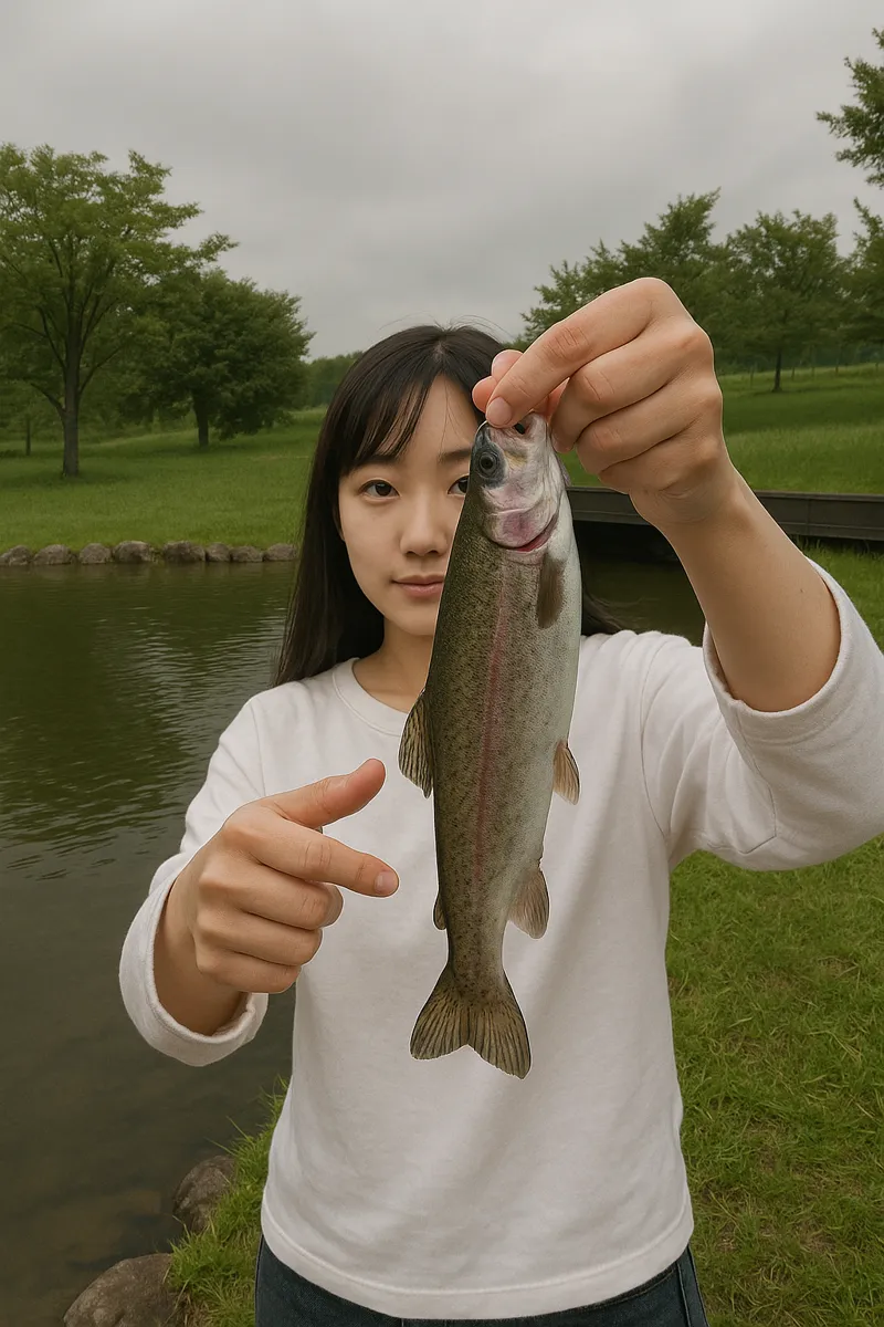 胎内フィッシングパークでニジマスの釣果を得た国生.webp