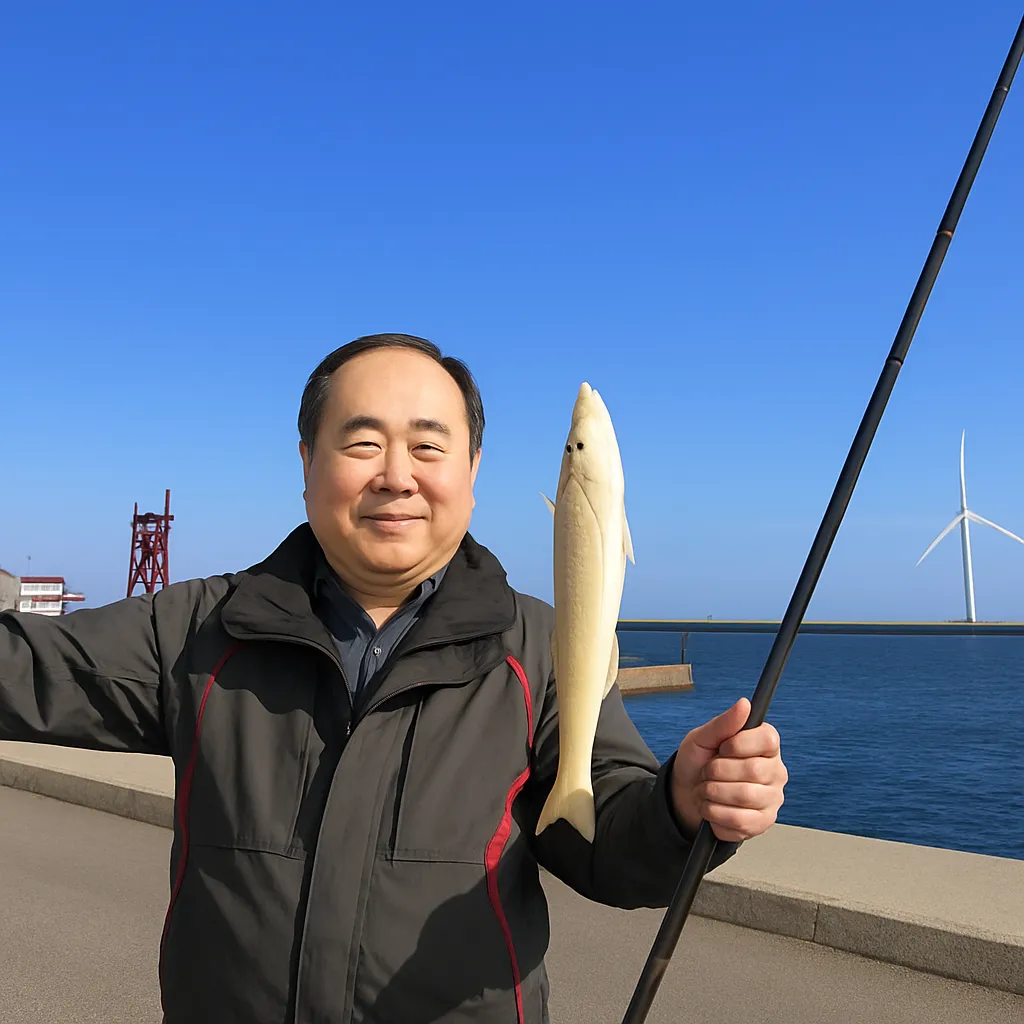 能代港でシロギスの釣果を得た持田.webp