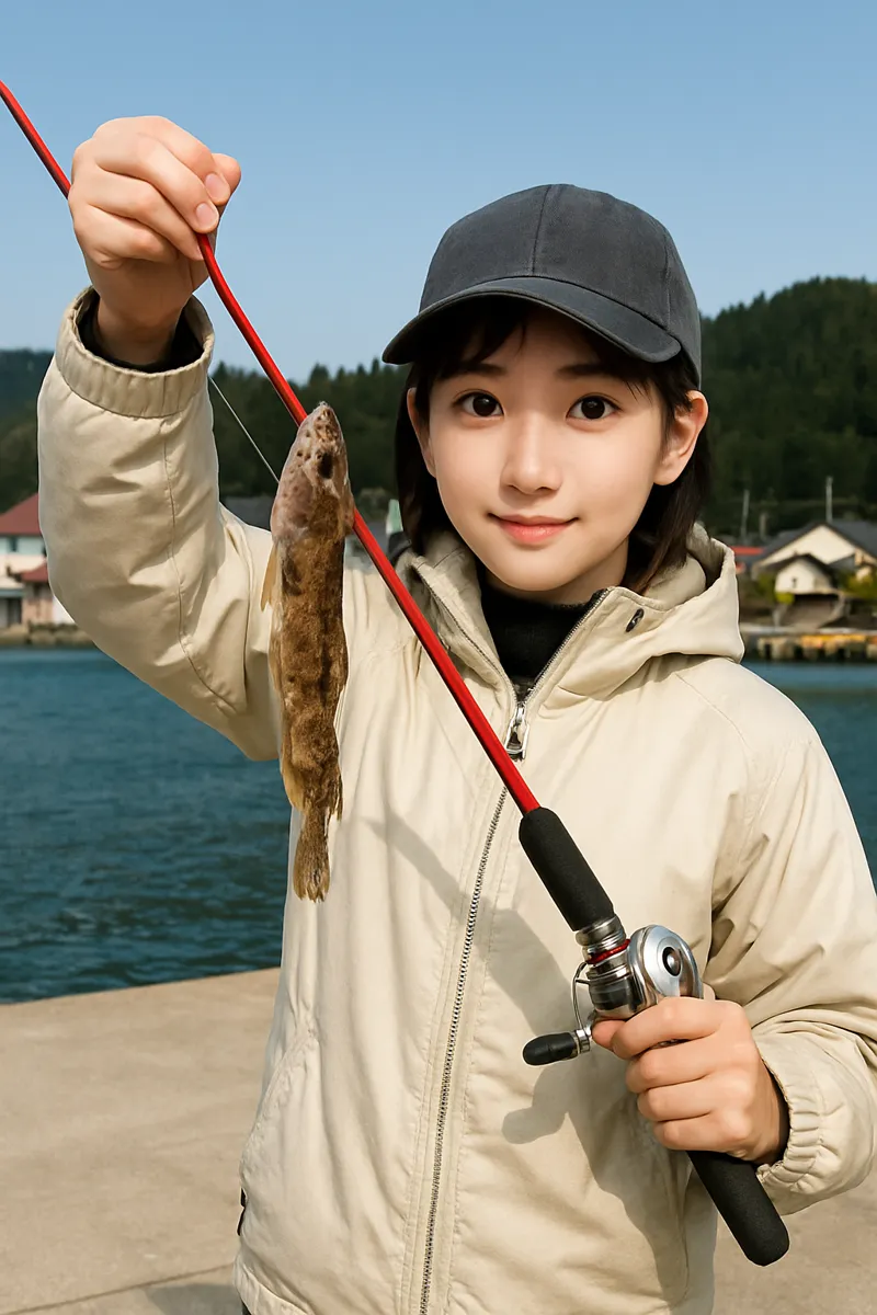 脇野沢漁港でハゼの釣果を得た国生.webp