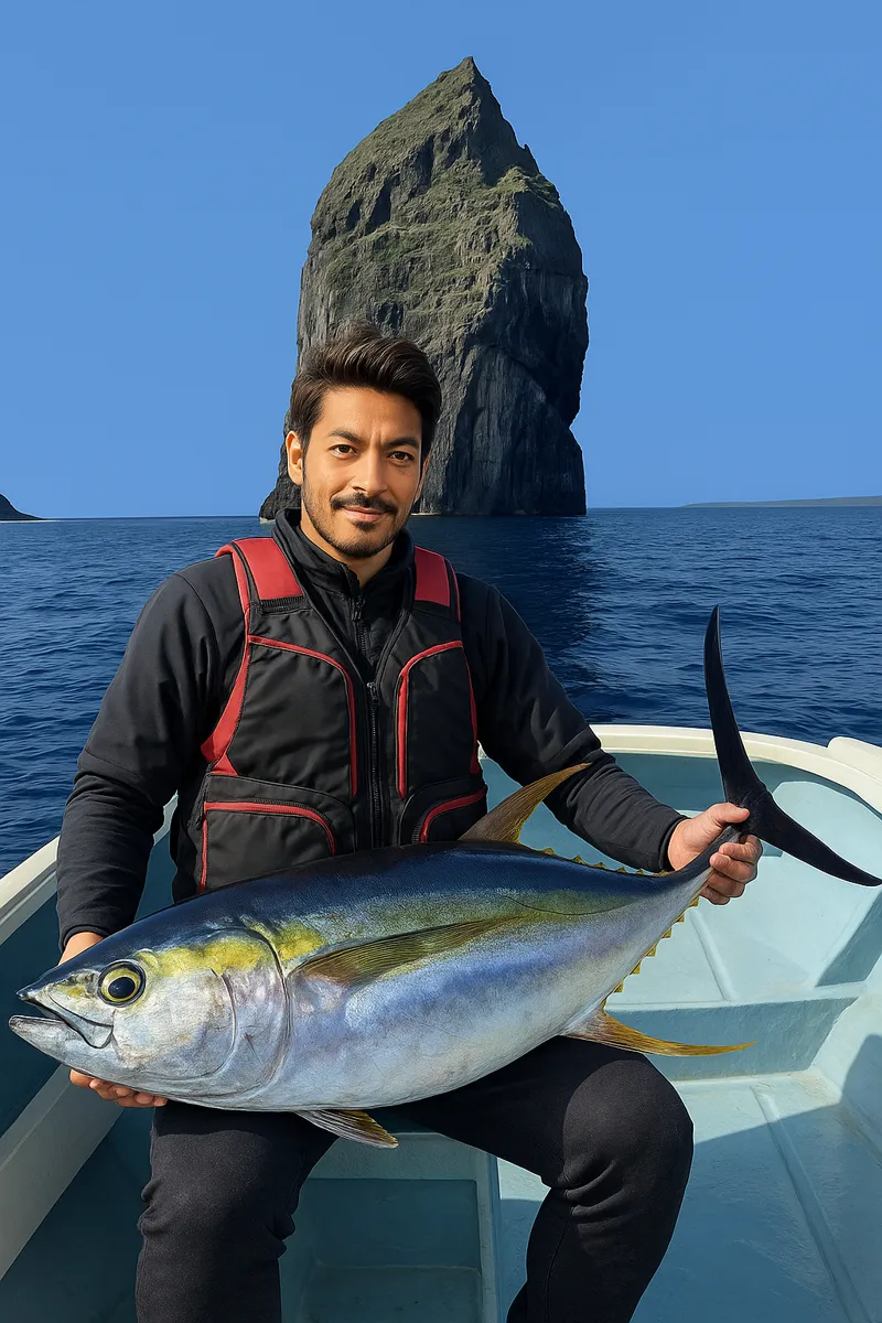 臥蛇島でキハダマグロの釣果を得た広岡.webp