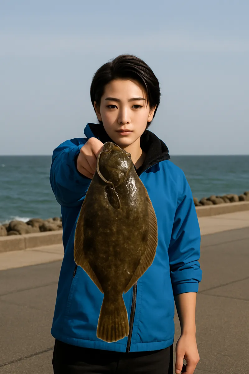 船川港でカレイの釣果を得た佐伯.webp