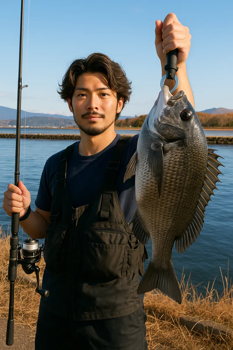 船越水道でクロダイの釣果を得た澤田.webp