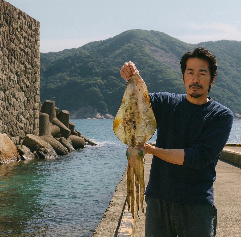 船間漁港でミズイカの釣果を得た佐々木.webp