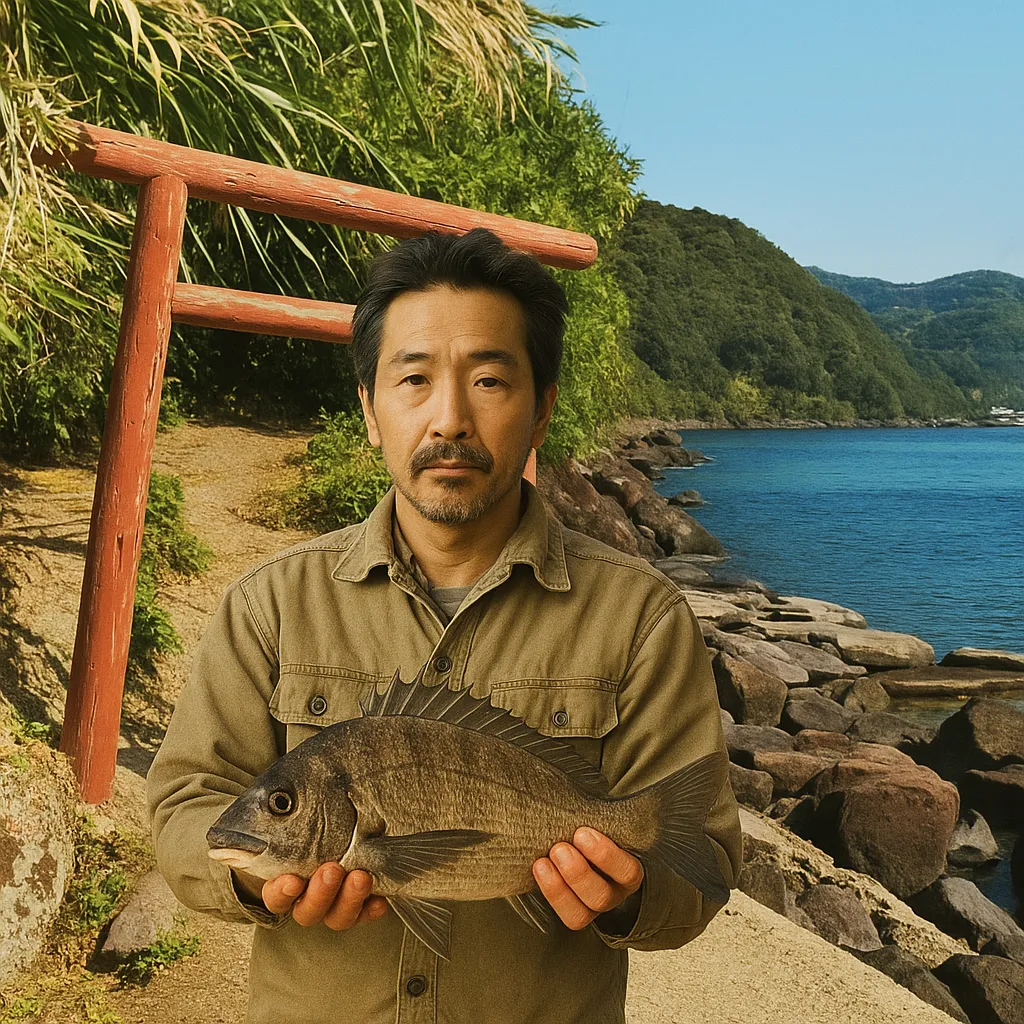 若尊鼻でチヌの釣果を得た男性.webp
