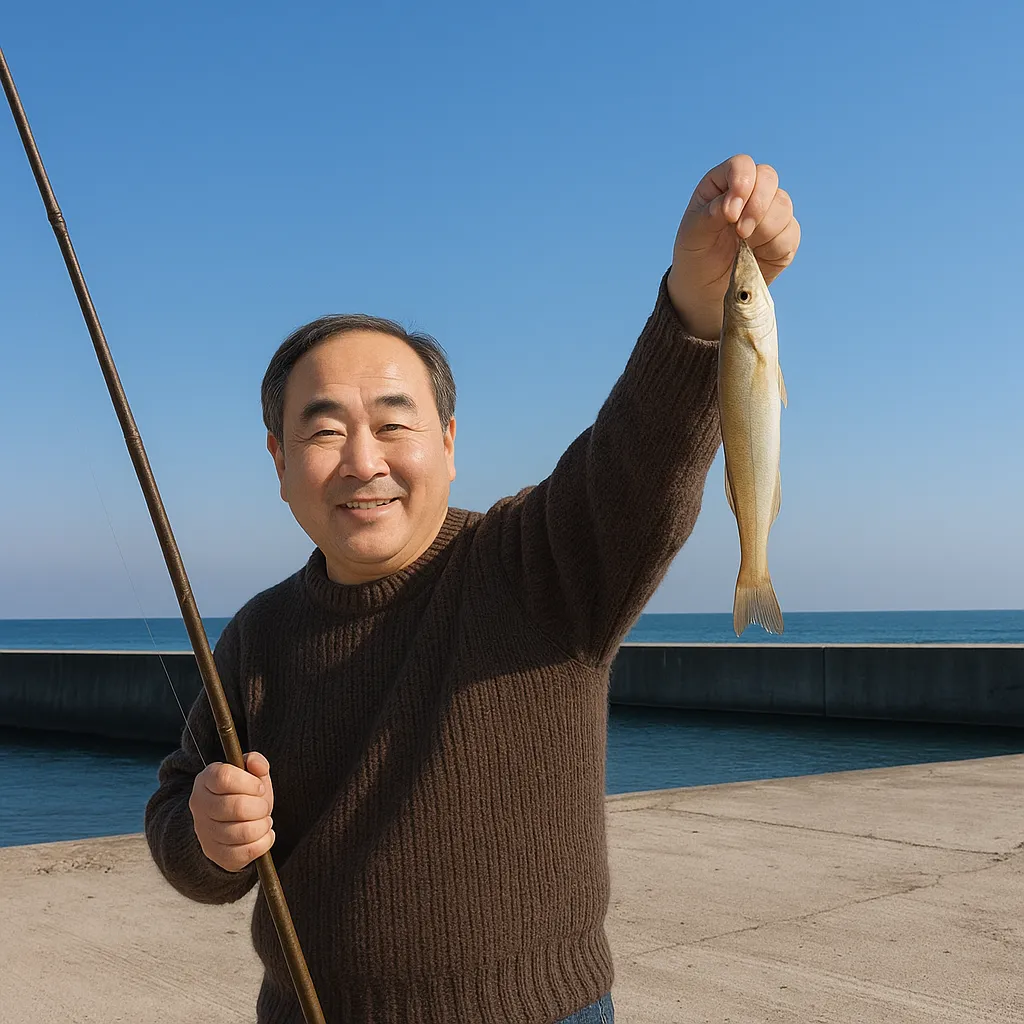 若美漁港でシロギスの釣果を得た持田.webp