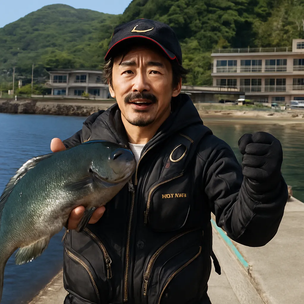 落ノ浦港でグレの釣果を得た佐々木.webp