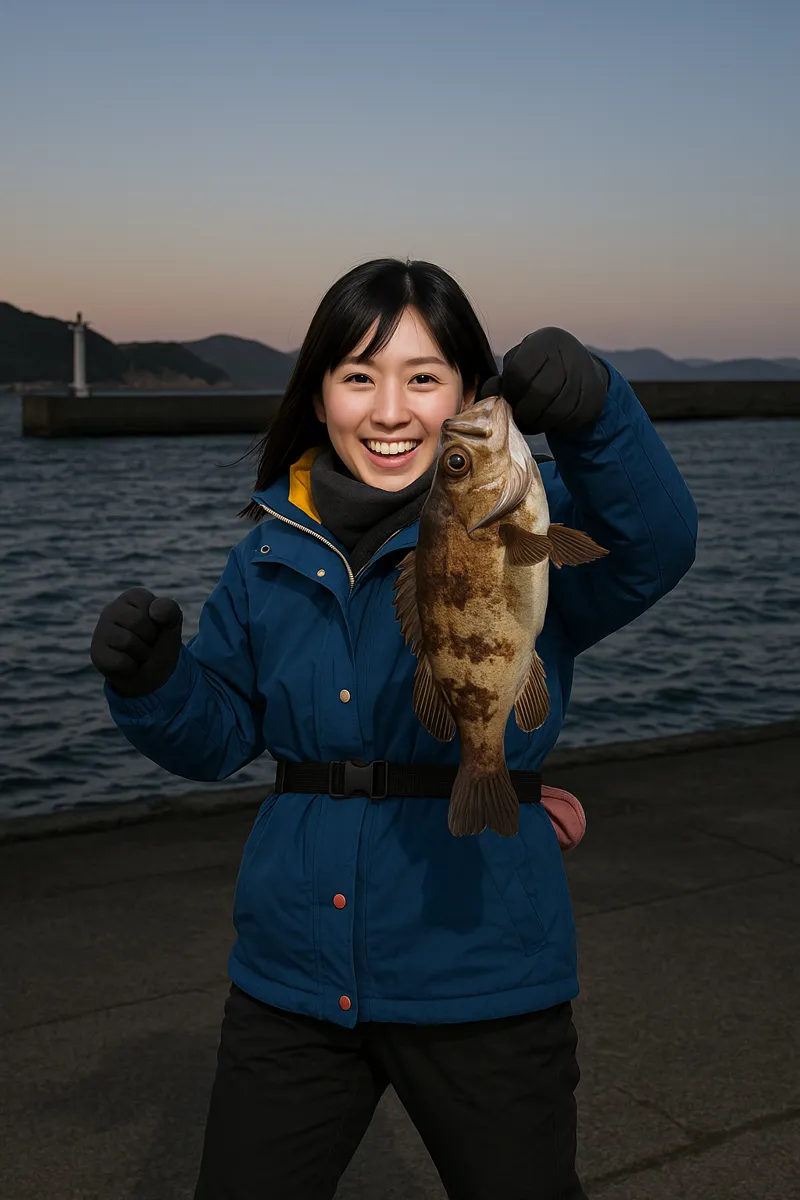 落ノ浦港でメバルの釣果を得た黒川.webp