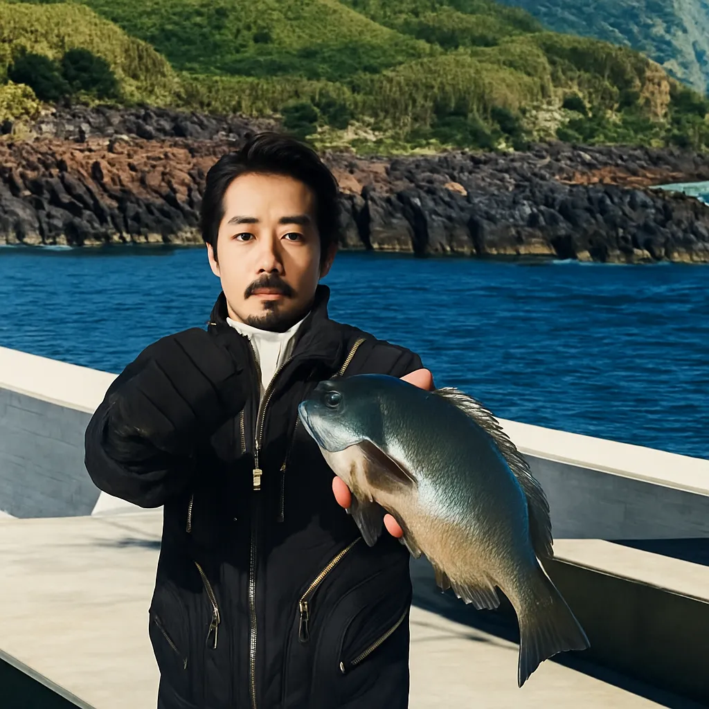 薩摩硫黄島でクロの釣果を得た佐々木.webp