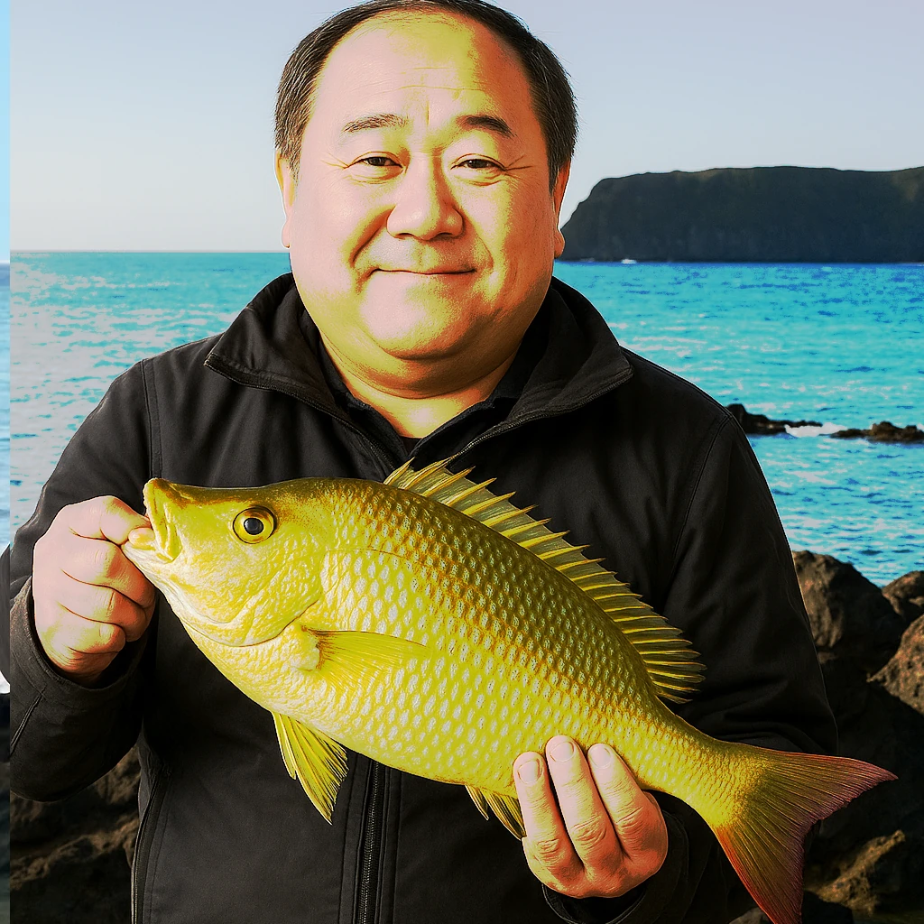 薩摩硫黄島でハマフエフキの釣果を得た持田.webp