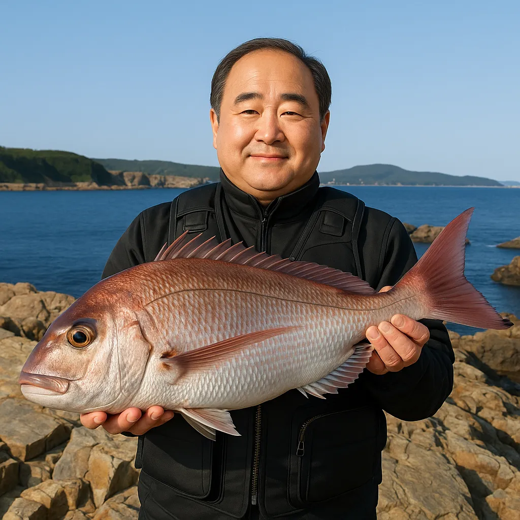 行合崎でマダイの釣果を得た持田.webp