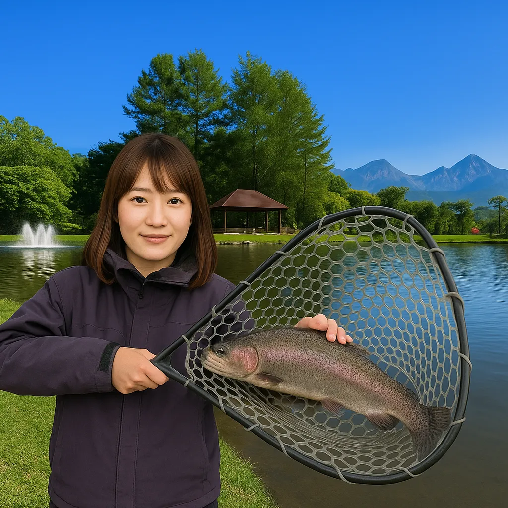 裏磐梯フォレストスプリングスでニジマスの釣果を得た山際.webp