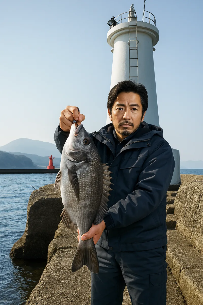 西大分港でチヌの釣果を得た佐々木.webp