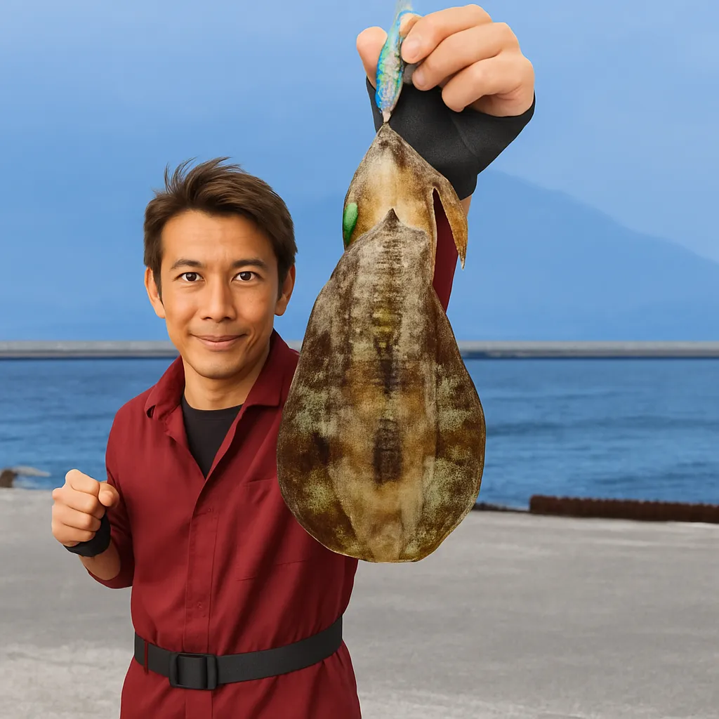 谷山港でエギングの釣果を得た亀岡.webp