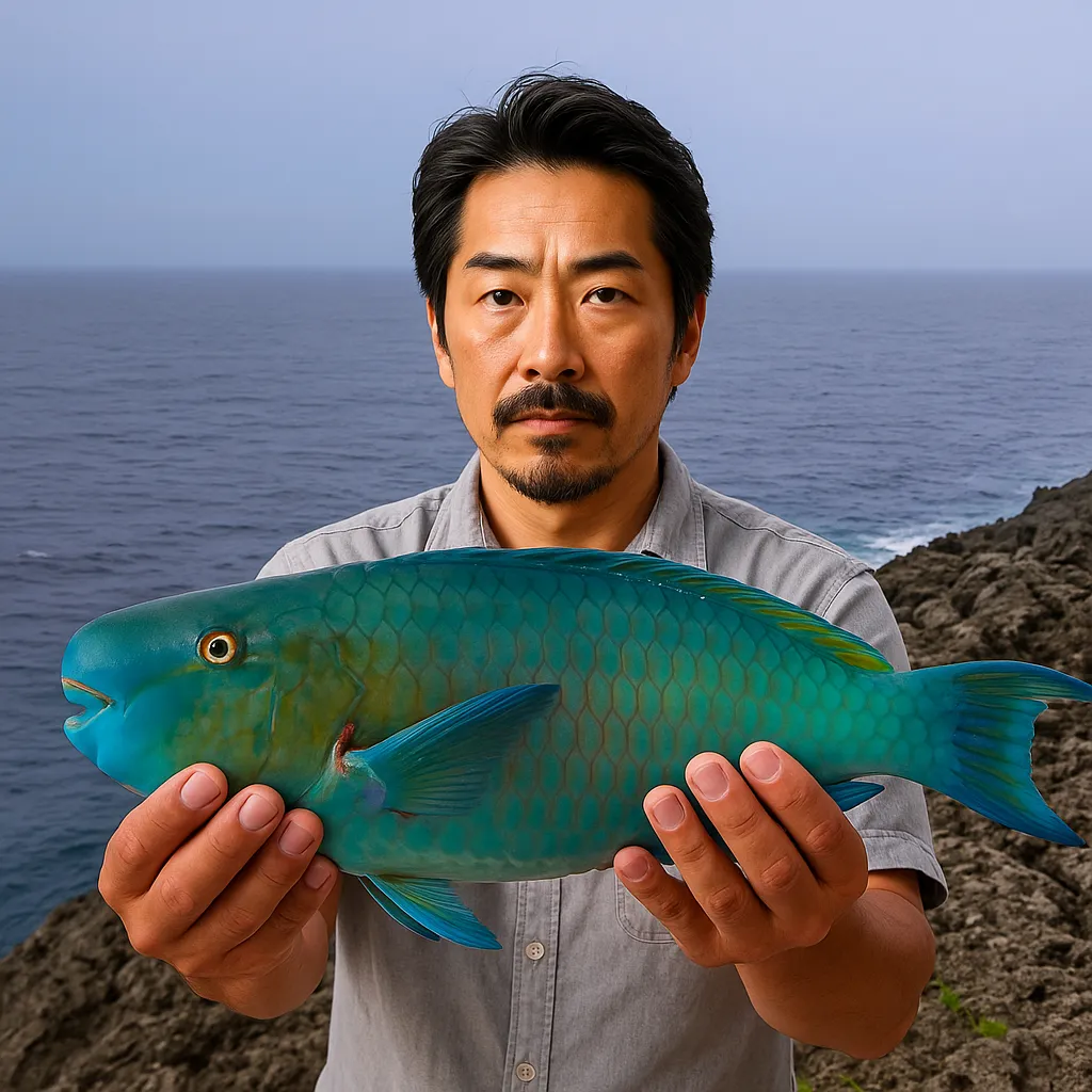 辺戸岬でイラブチャーの釣果を得た佐々木.webp