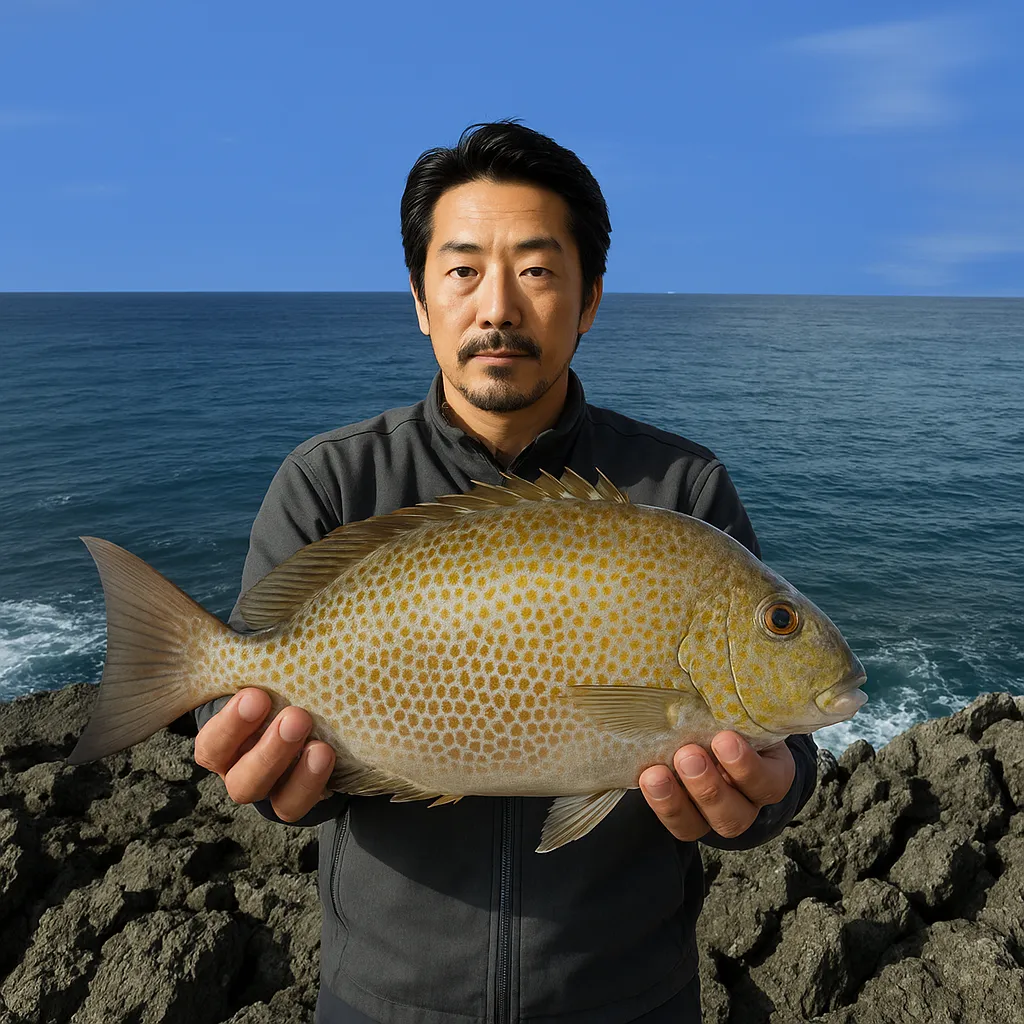 辺戸岬でカーエーの釣果を得た佐々木.webp