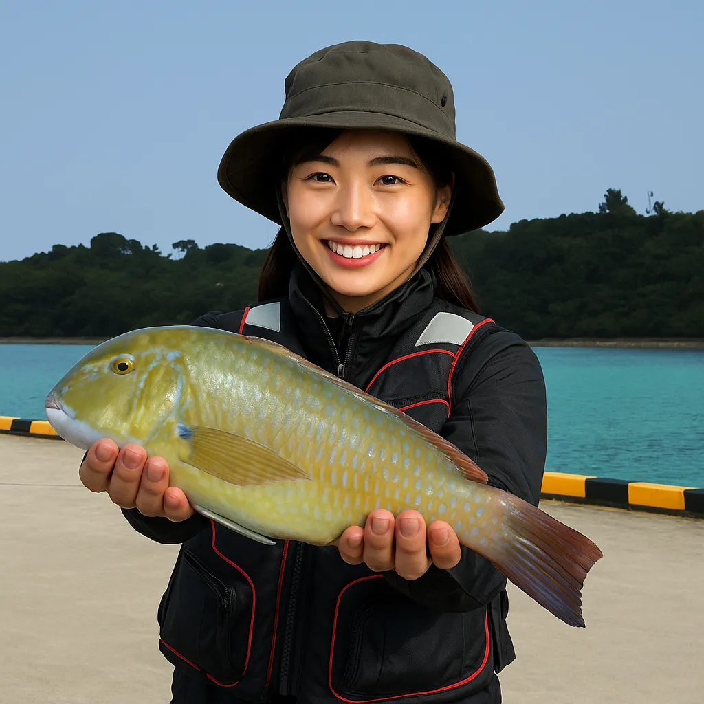 運天港でマクブの釣果を得た黒川.webp