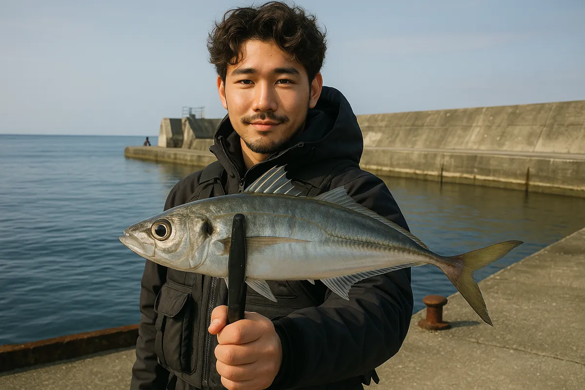 道川漁港でアジの釣果を得た安城.webp
