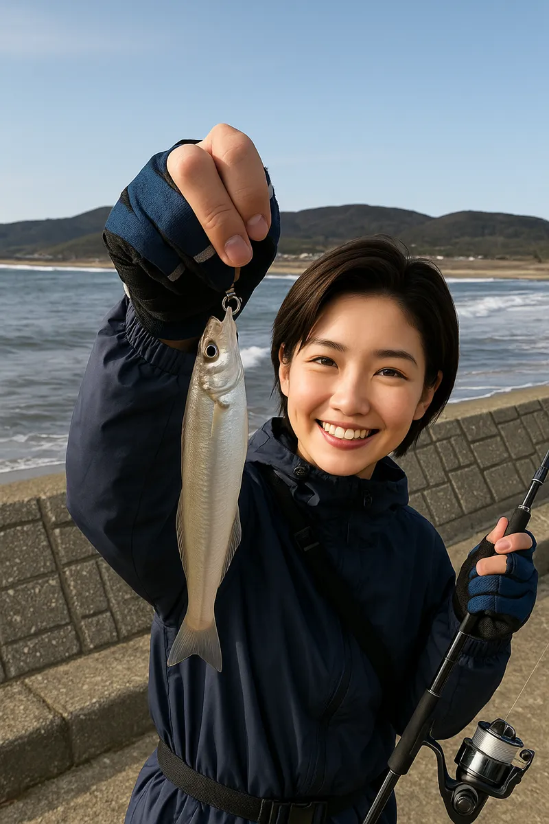 道川漁港でシロギスの釣果を得た佐伯.webp