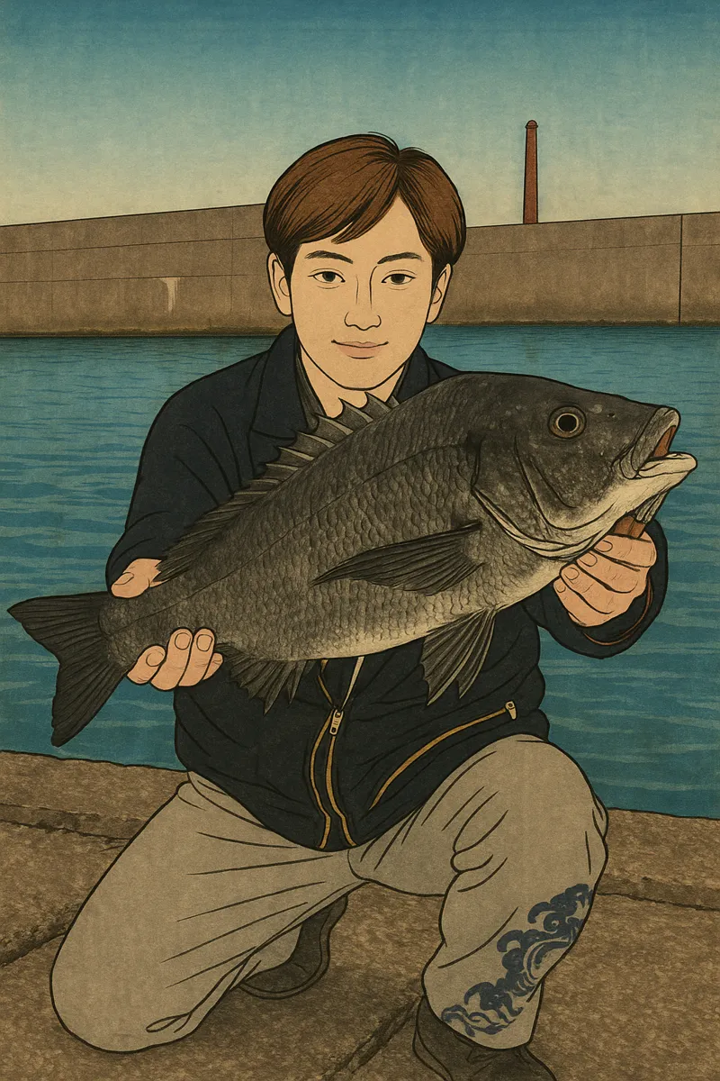 酒田北港でクロダイの釣果を得た佐伯.webp