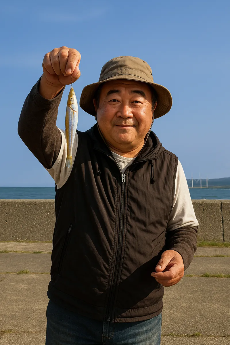 酒田北港でシロギスの釣果を得た持田.webp