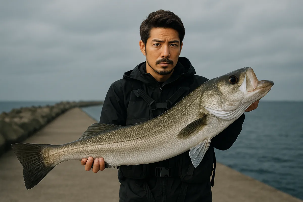 酒田本港でシーバスの釣果を得た広岡.webp
