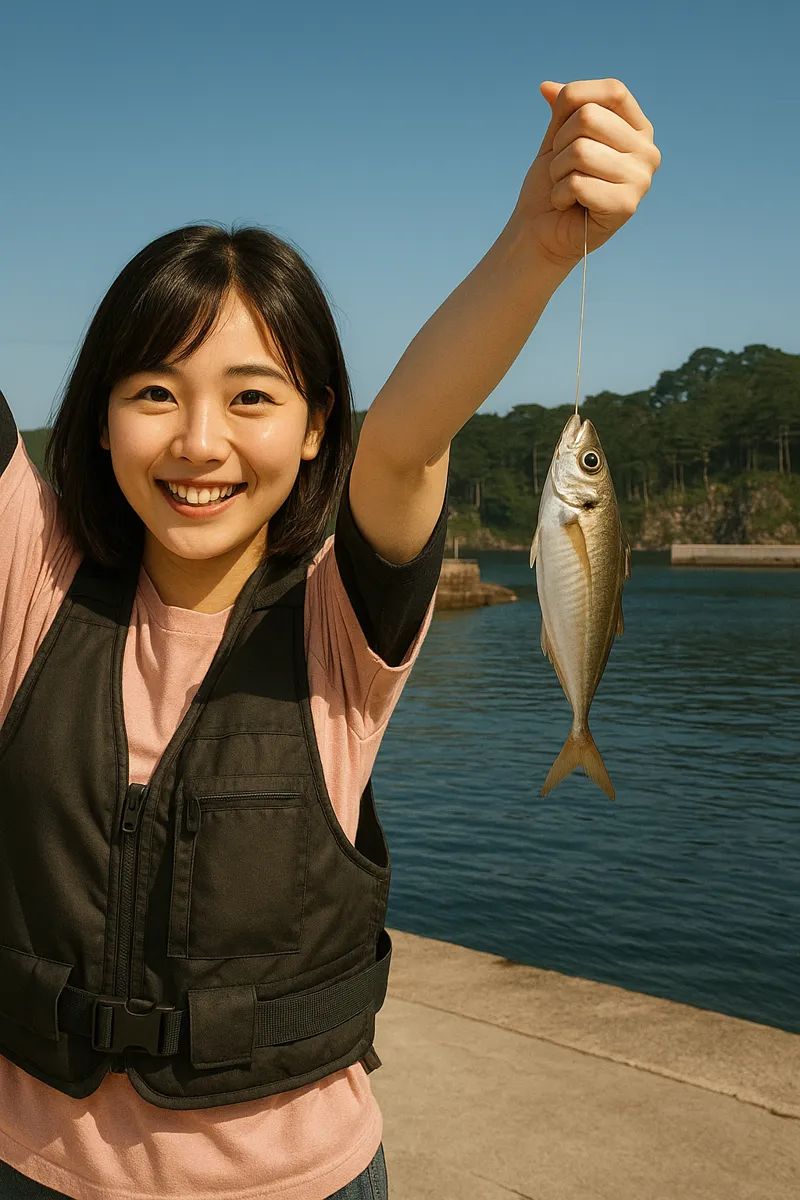 重茂漁港でアジの釣果を得た黒川.webp