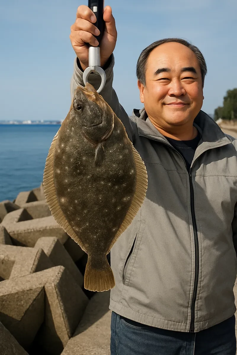 野内漁港でイシガレイの釣果を得た持田.webp