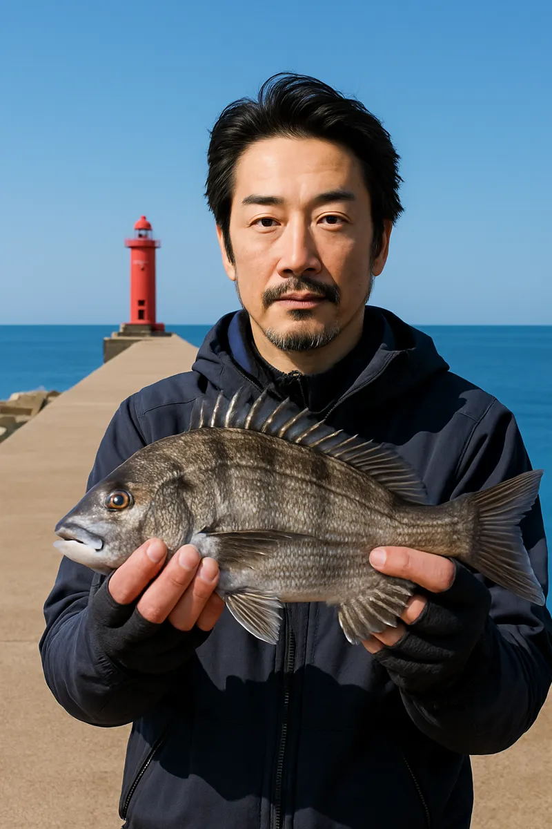 野辺地港でクロダイの釣果を得た佐々木.webp