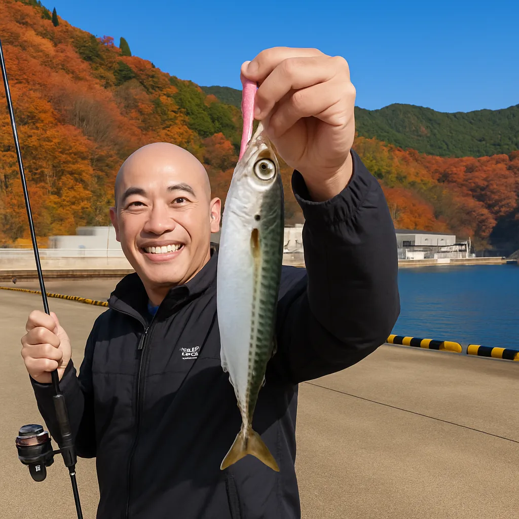 釜石港でサバの釣果を得たがんだま君.webp
