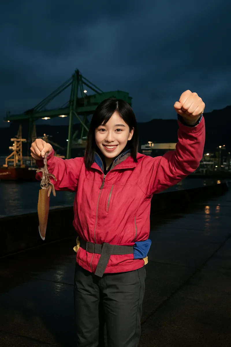 釜石港でスルメイカの釣果を得た黒川.webp